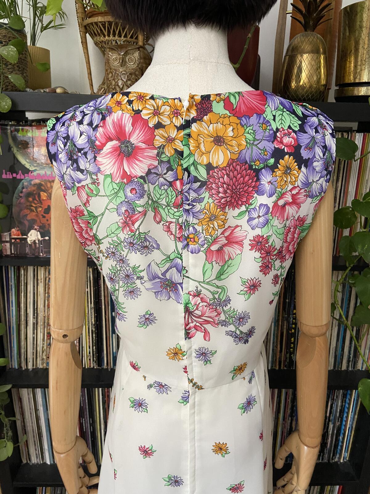 Vintage 1960s Cream Floral Maxi Dress