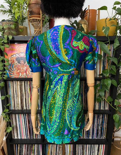 Vintage 1960s Green Psychedelic Mini Dress Tunic