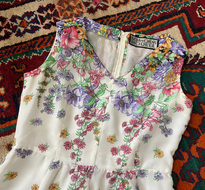Vintage 1960s Cream Floral Maxi Dress