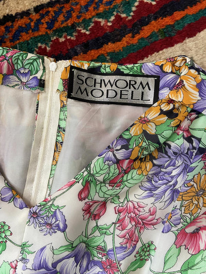 Vintage 1960s Cream Floral Maxi Dress