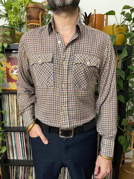 Vintage 1980s Levis White Tab Brown Checked Shirt