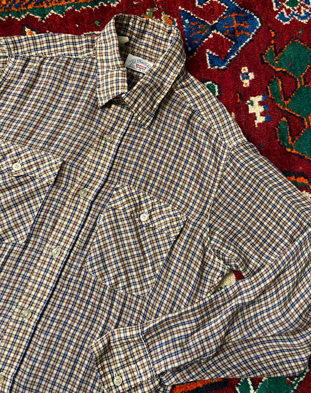 Vintage 1980s Levis White Tab Brown Checked Shirt