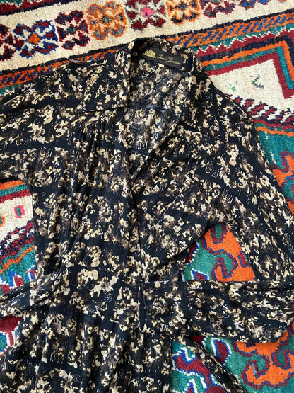 Vintage 1970s Brown Dagger Collar Wrap Dress