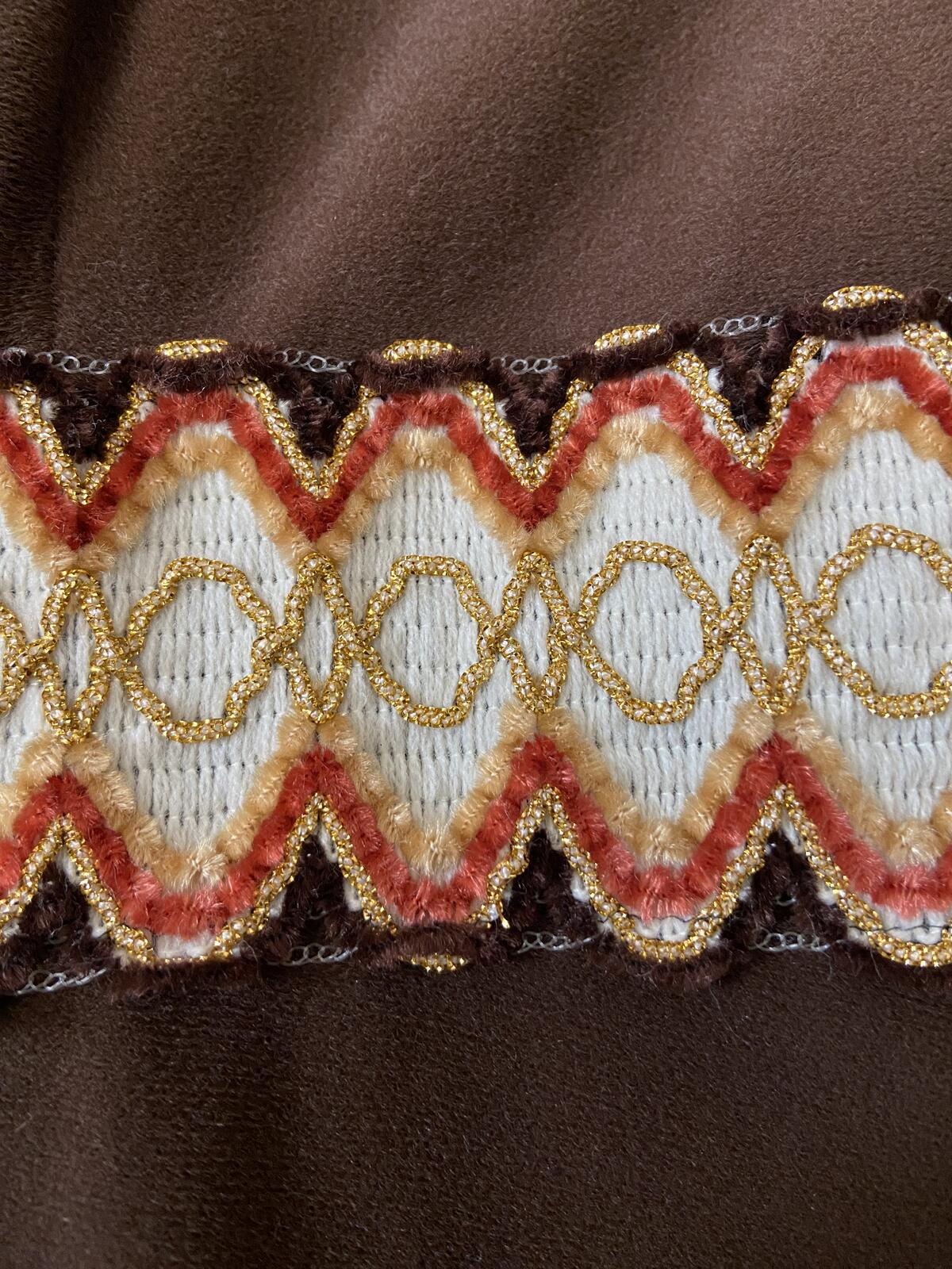 Vintage 1970s Brown Embroidered Trim Duster Dress