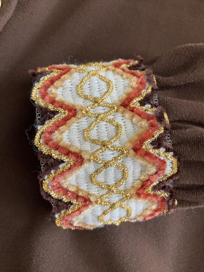 Vintage 1970s Brown Embroidered Trim Duster Dress