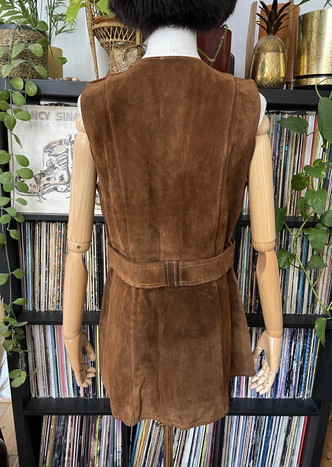 Vintage 1960s Brown Suede Belted Mini Dress