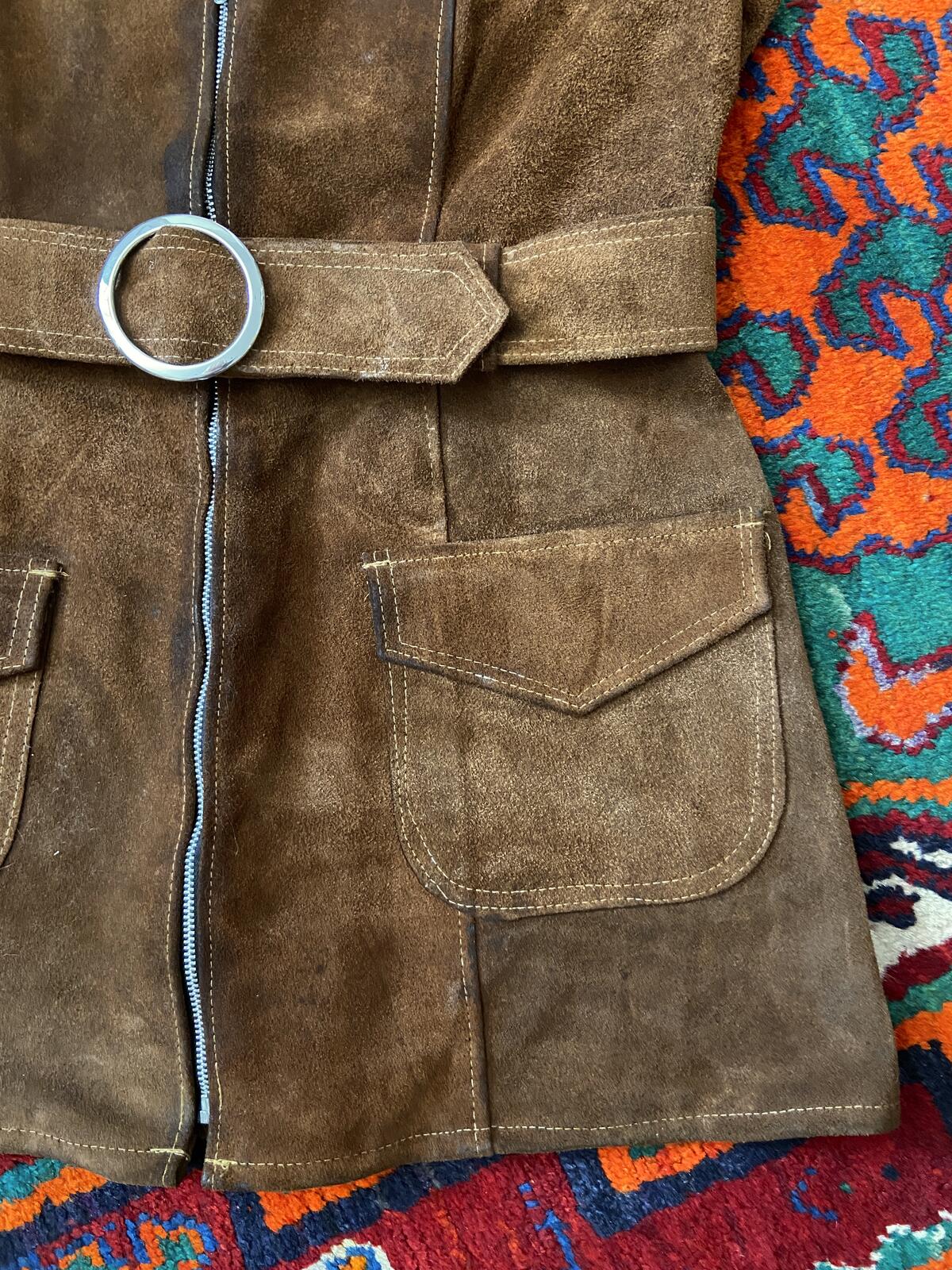 Vintage 1960s Brown Suede Belted Mini Dress