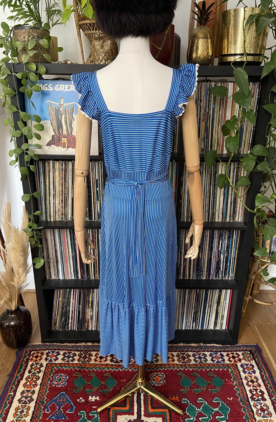 Vintage 1970s Blue Striped Wrap Dress