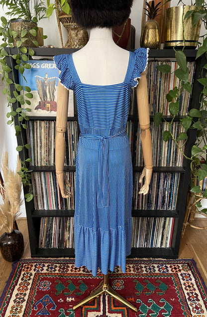 Vintage 1970s Blue Striped Wrap Dress