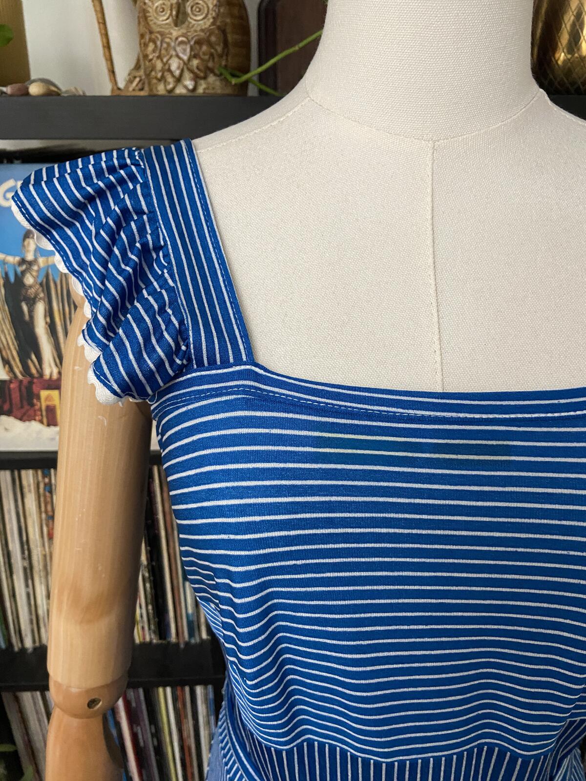 Vintage 1970s Blue Striped Wrap Dress