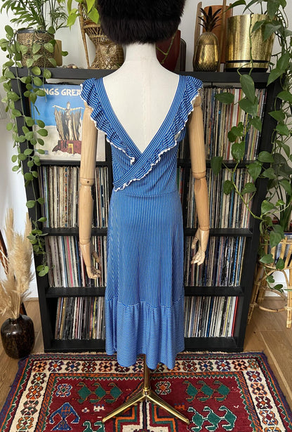 Vintage 1970s Blue Striped Wrap Dress