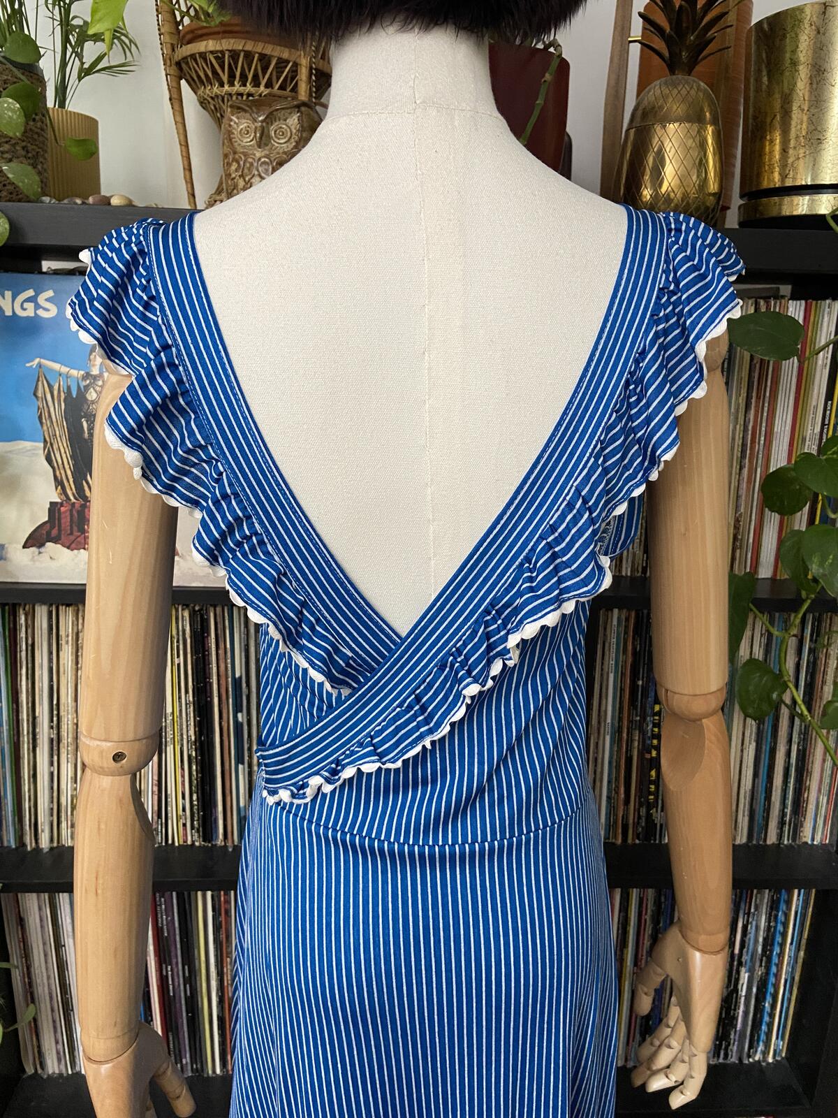 Vintage 1970s Blue Striped Wrap Dress