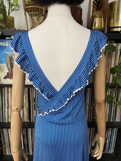 Vintage 1970s Blue Striped Wrap Dress