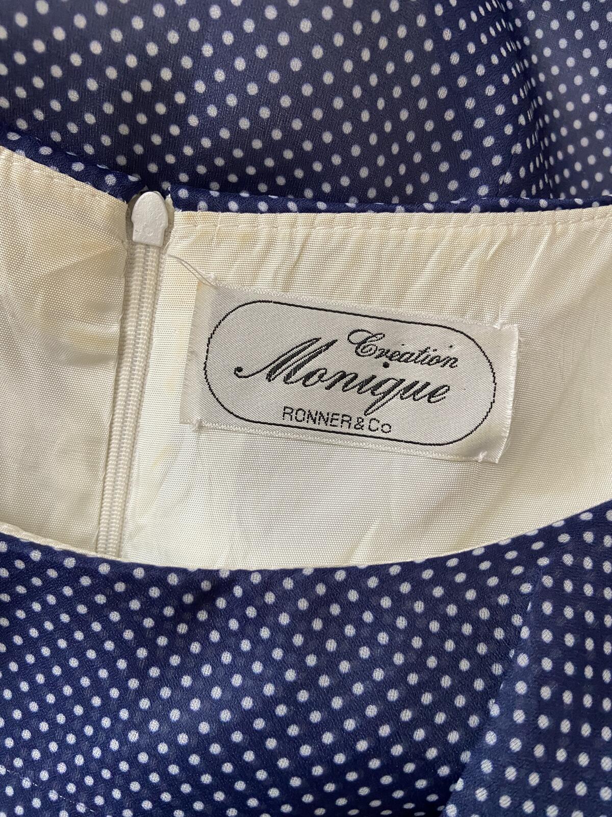 Vintage 1970s Navy Spot Frill Prairie Dress