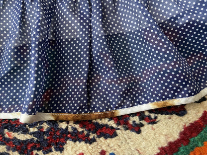 Vintage 1970s Navy Spot Frill Prairie Dress