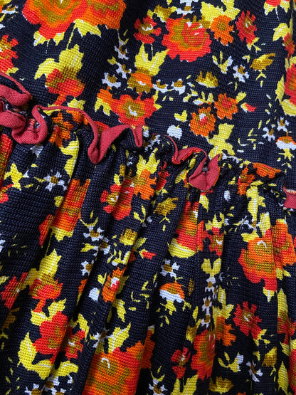 Vintage 1970s Black Yellow Orange Prairie Skirt