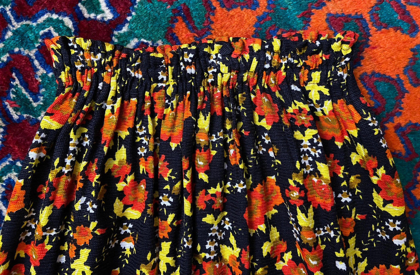 Vintage 1970s Black Yellow Orange Prairie Skirt