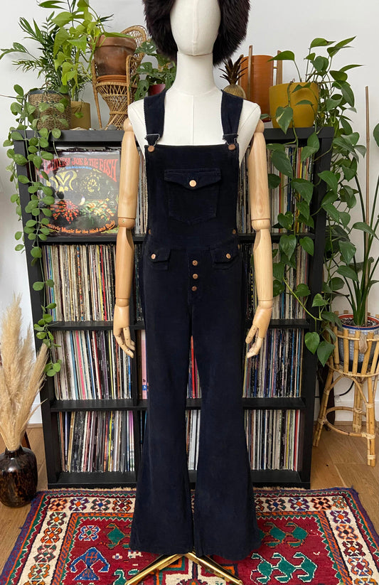Vintage Black Flared Corduroy Pepe Dungarees