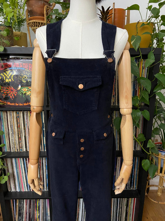 Vintage Black Flared Corduroy Pepe Dungarees
