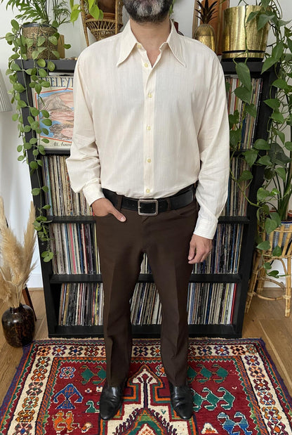 Vintage 1970s Cream Dagger Collar Shirt