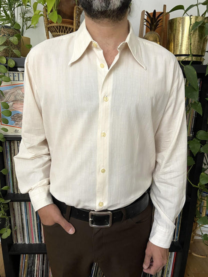 Vintage 1970s Cream Dagger Collar Shirt
