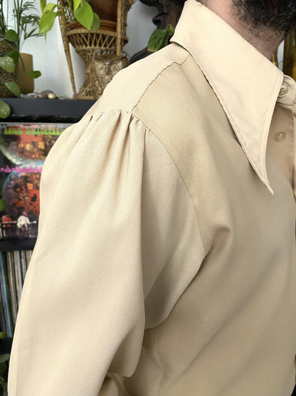 Vintage 1970s Beige Dagger Collar Shirt