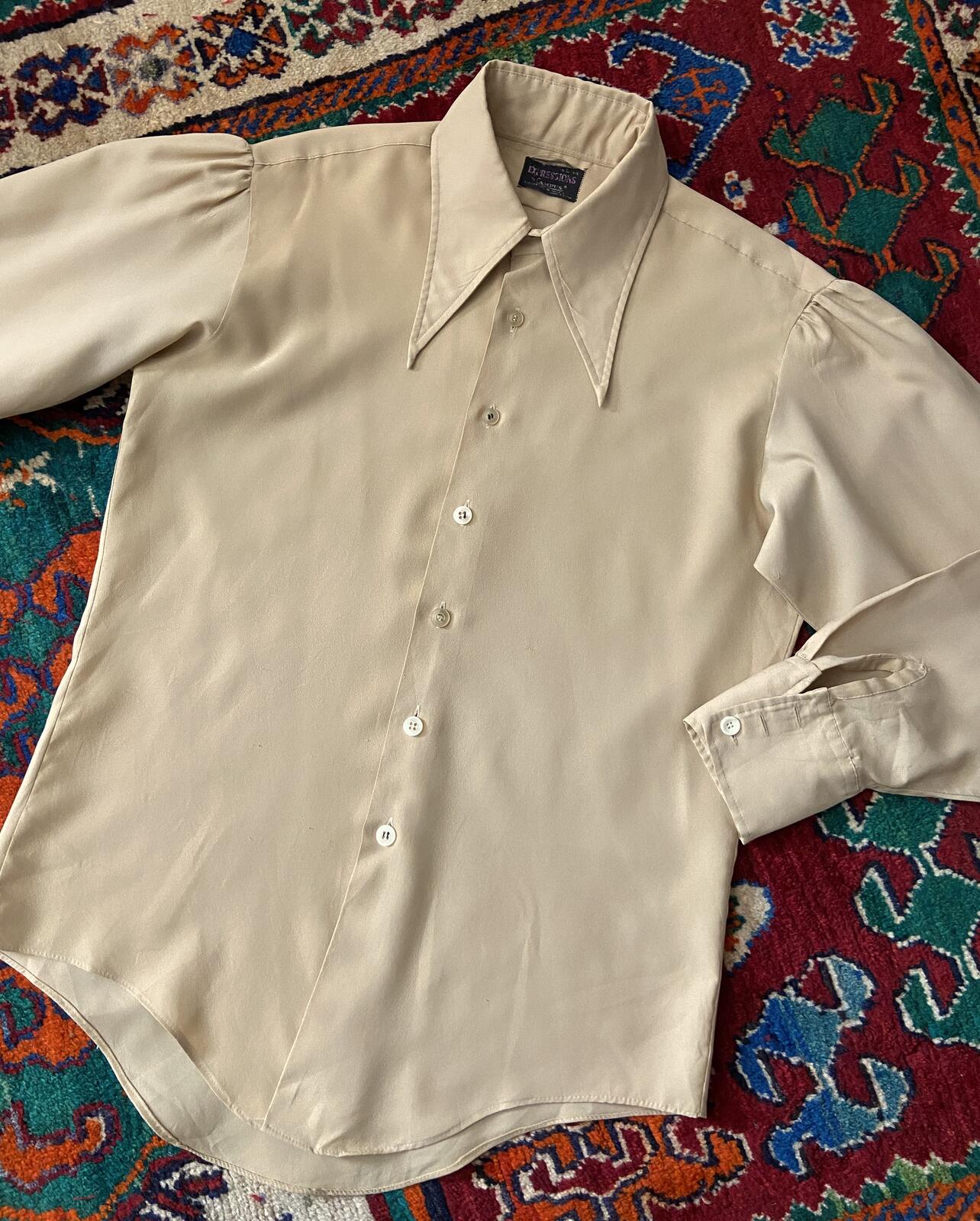 Vintage 1970s Beige Dagger Collar Shirt