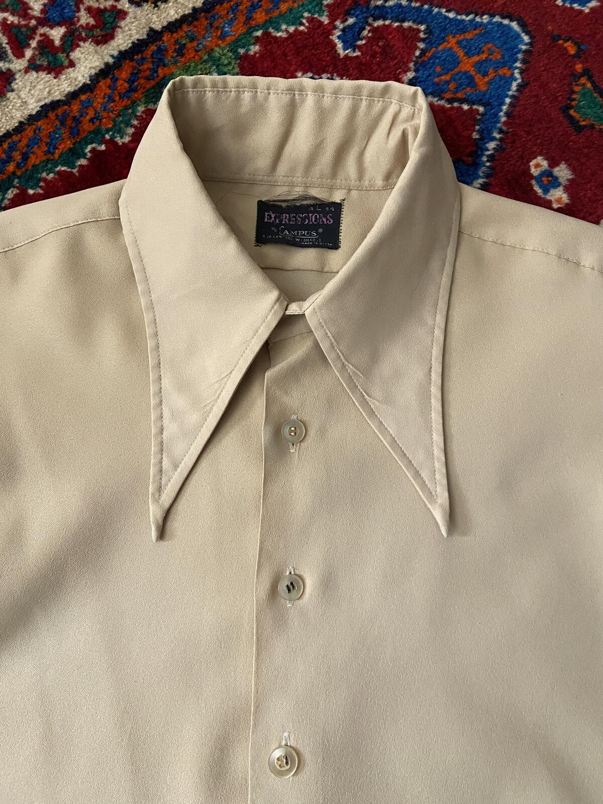 Vintage 1970s Beige Dagger Collar Shirt