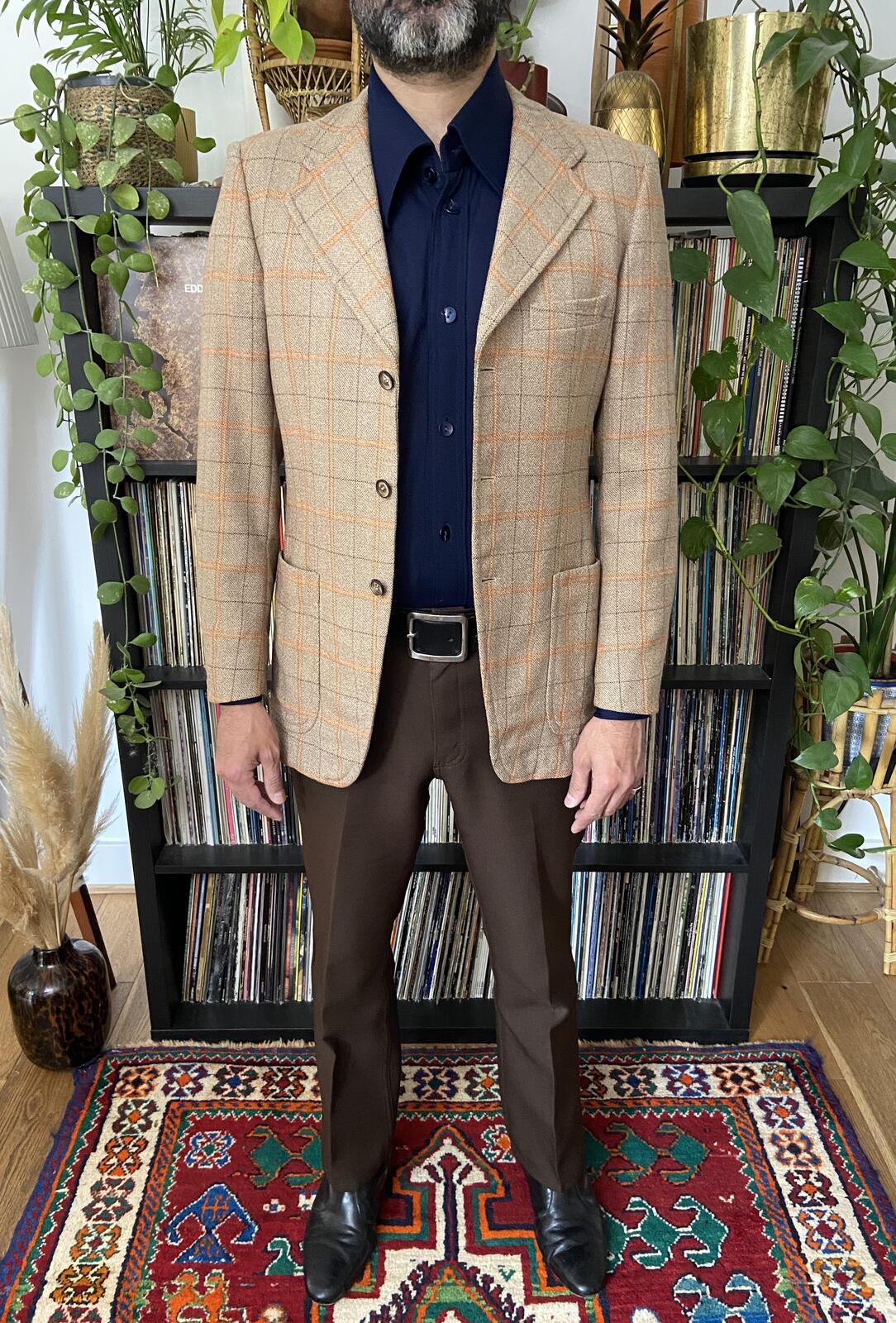 Vintage 1970s Italian Checked Tweed Blazer Jacket