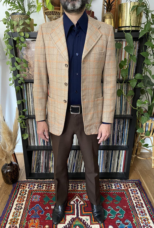 Vintage 1970s Italian Checked Tweed Blazer Jacket