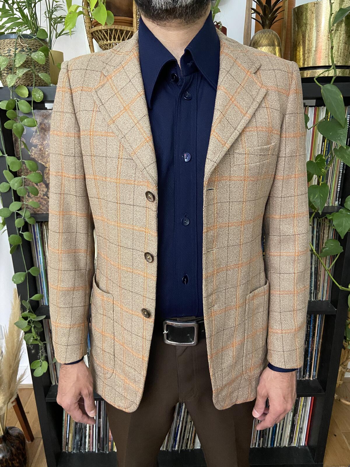 Vintage 1970s Italian Checked Tweed Blazer Jacket