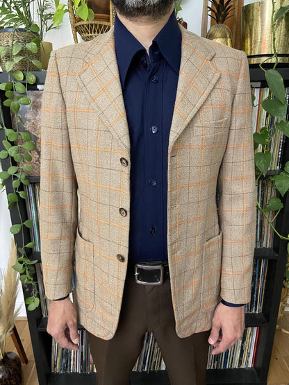Vintage 1970s Italian Checked Tweed Blazer Jacket