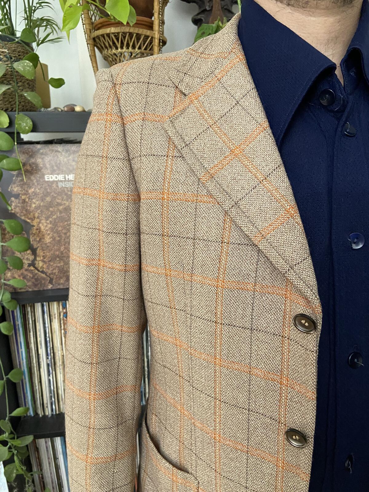 Vintage 1970s Italian Checked Tweed Blazer Jacket