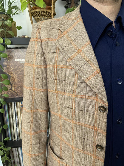 Vintage 1970s Italian Checked Tweed Blazer Jacket