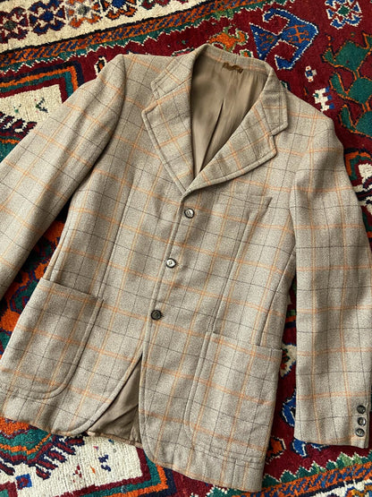 Vintage 1970s Italian Checked Tweed Blazer Jacket