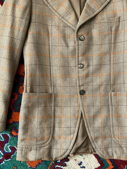 Vintage 1970s Italian Checked Tweed Blazer Jacket