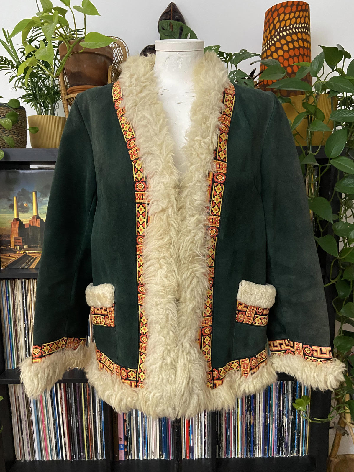 Vintage 1970s Green Embroidered Penny Lane Afghan Jacket