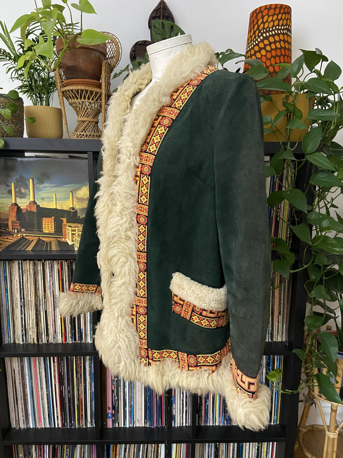 Vintage 1970s Green Embroidered Penny Lane Afghan Jacket