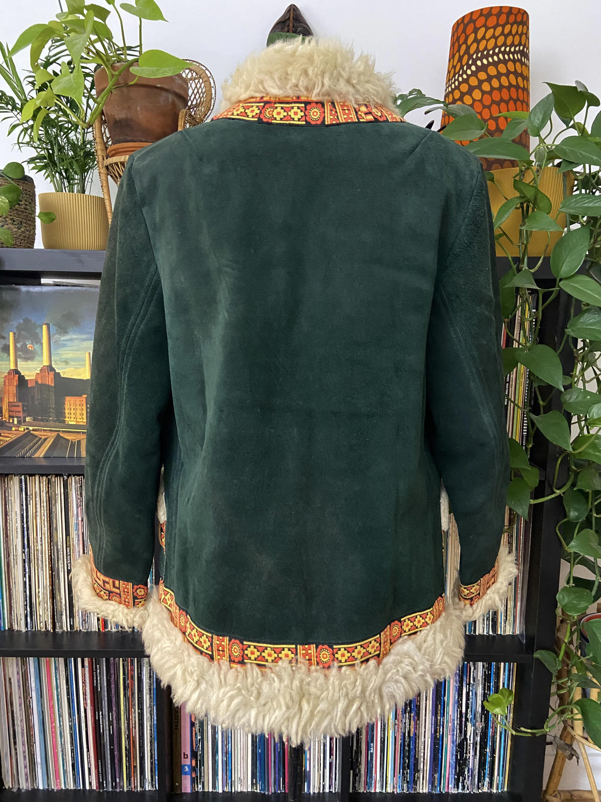Vintage 1970s Green Embroidered Penny Lane Afghan Jacket