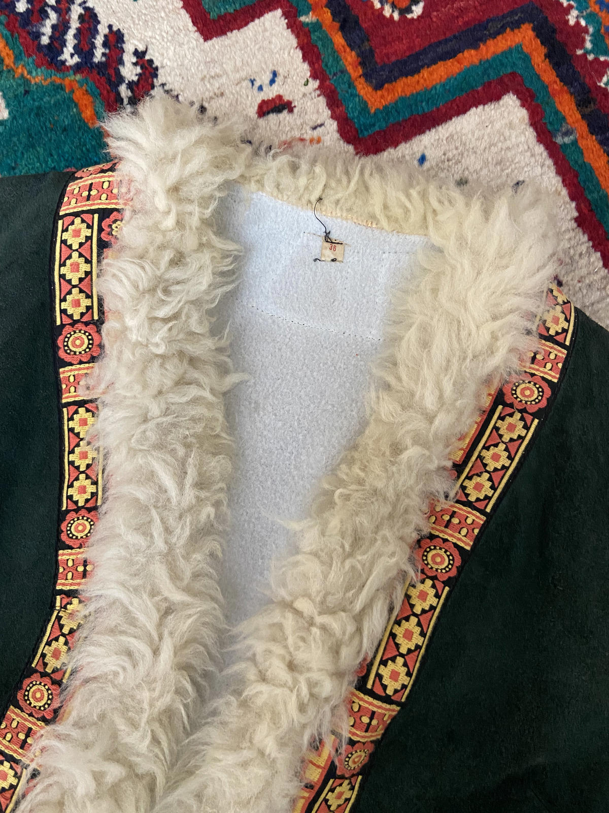 Vintage 1970s Green Embroidered Penny Lane Afghan Jacket