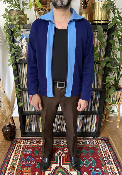 Vintage Italian 1970s Navy & Blue Zip-Up Cardigan