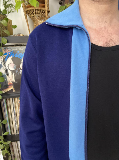 Vintage Italian 1970s Navy & Blue Zip-Up Cardigan