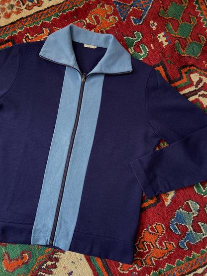 Vintage Italian 1970s Navy & Blue Zip-Up Cardigan