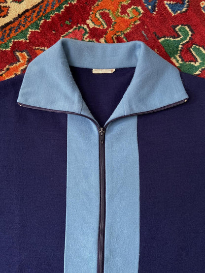 Vintage Italian 1970s Navy & Blue Zip-Up Cardigan