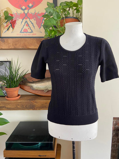 Vintage Black Knit Scoop Neck Top