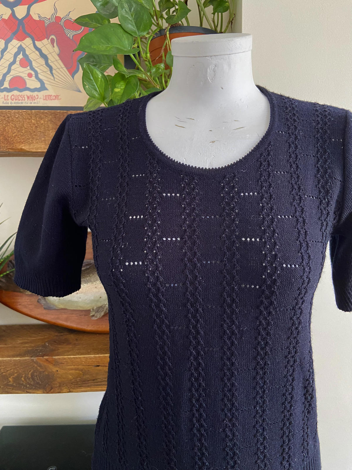 Vintage Black Knit Scoop Neck Top