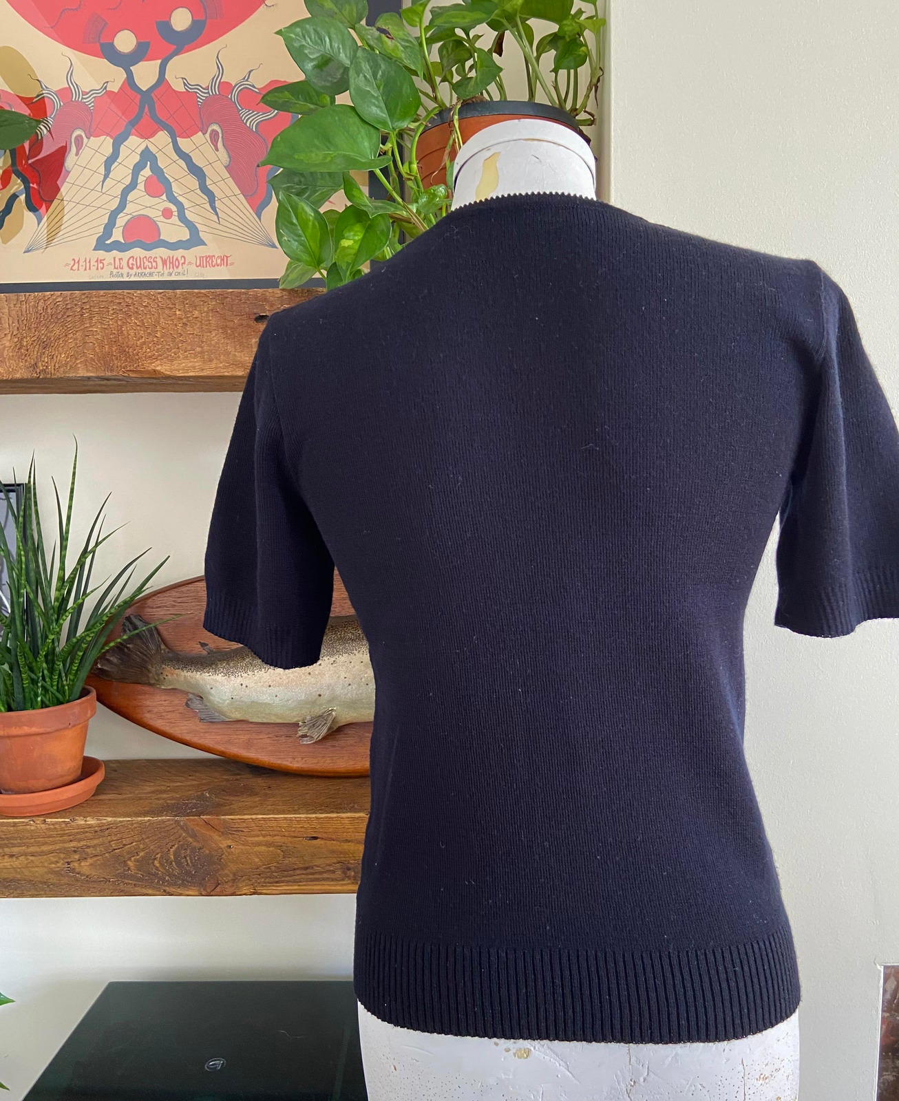 Vintage Black Knit Scoop Neck Top
