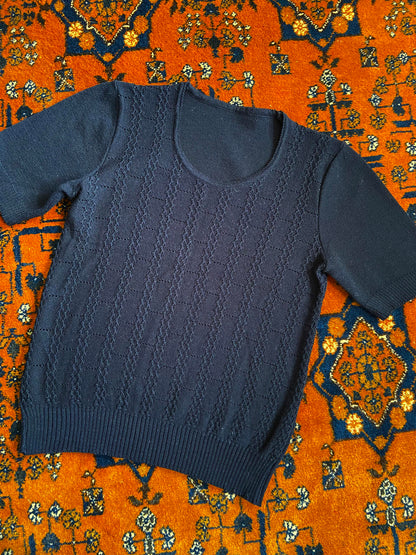 Vintage Black Knit Scoop Neck Top