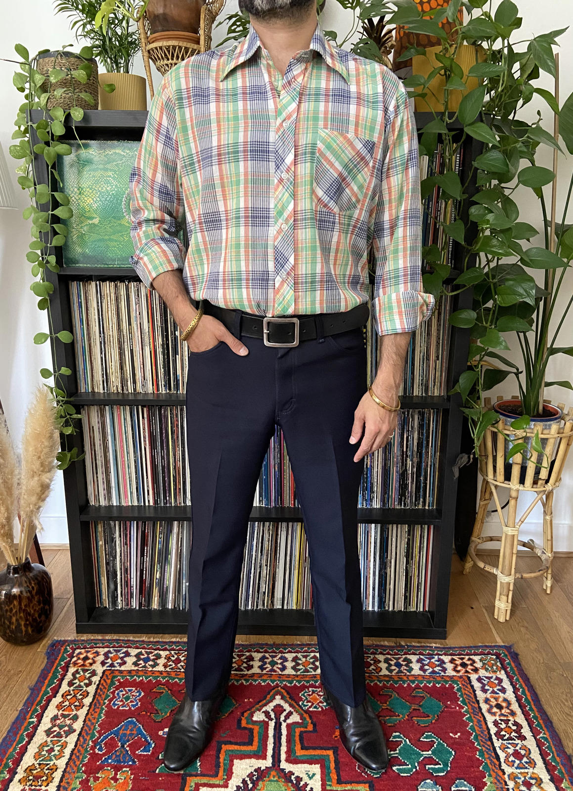 Vintage 1970s Green & Blue Checked Shirt