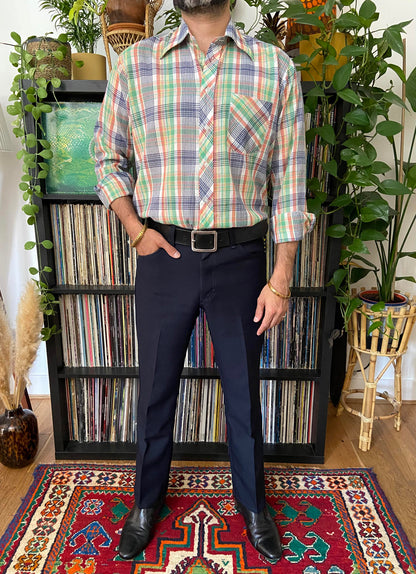 Vintage 1970s Green & Blue Checked Shirt